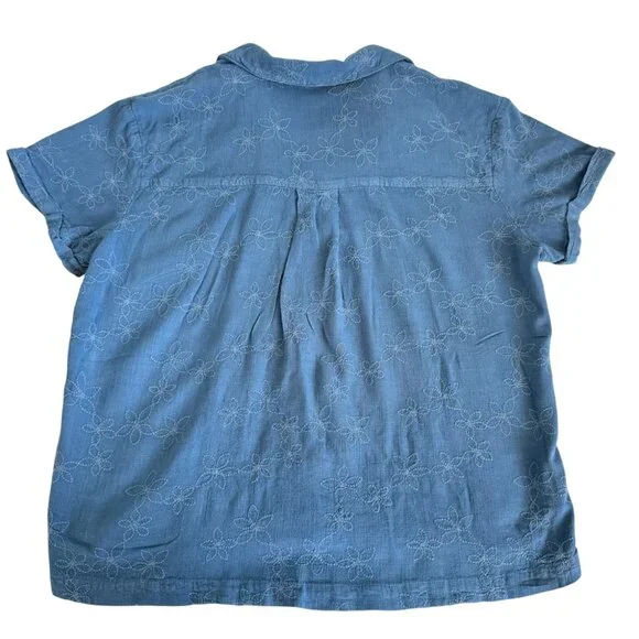 Cloth & Stone Embroidered Chambray Button Front Camp Shirt Rayon Linen Size M - Picture 5 of 9